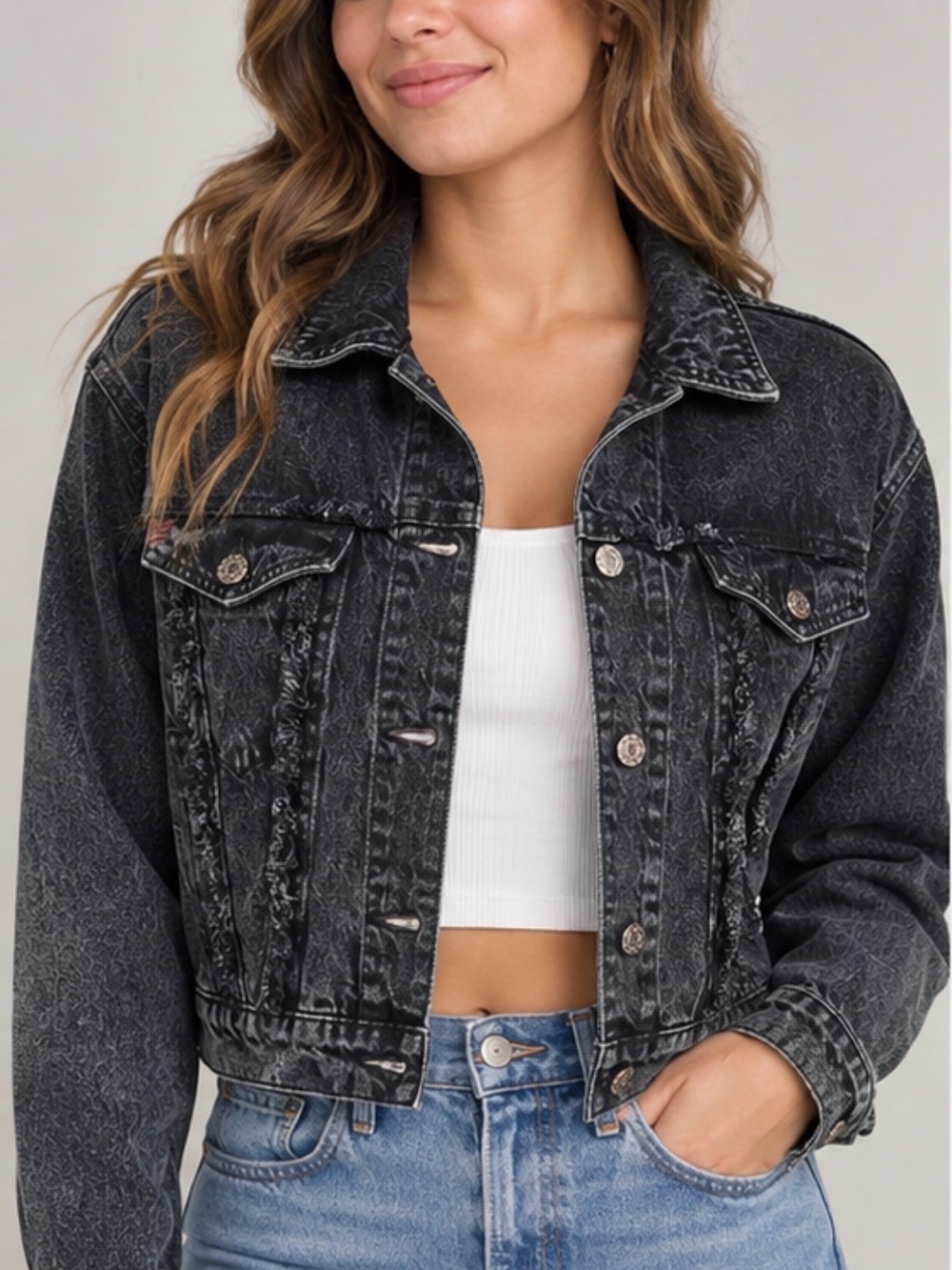 BDG Urban Outfitters Black Acid Wash Distressed Denim Jacket S